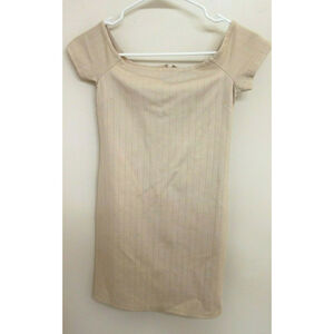 Forever 21 Women's Beige Ribbed Bodycon Off Shoulder Mini Zip Up Dress Size S